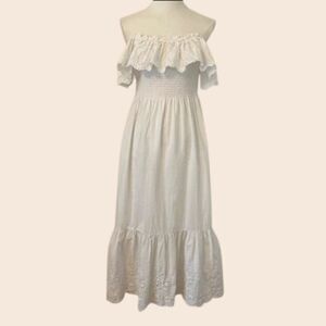 Bloomingdale's AQUA White Off Shoulder Peasant Midi Dress Size Medium